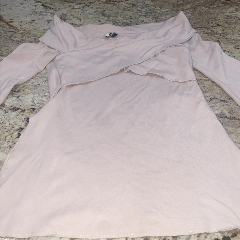 Top Shop Boutique Lg Sleeve Crisscross Off Shoulder Sz 2 Light Pink Side Slits
